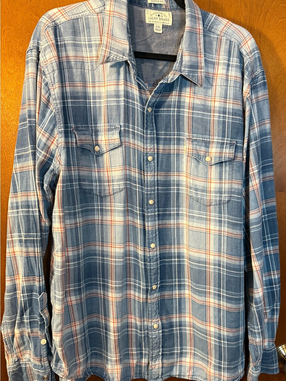 Lucky Brand Blue and Cream Plaid Button-Down Shirt